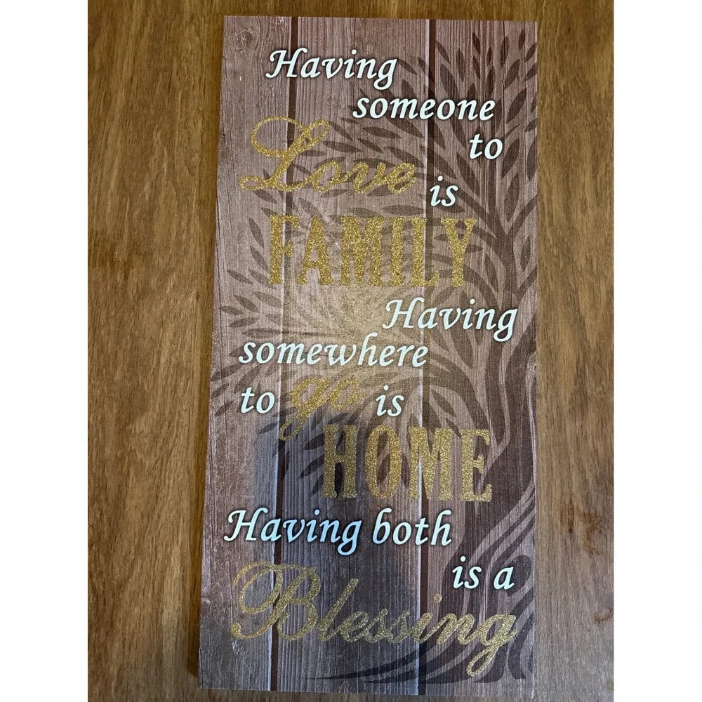Rustic Family Home Blessing Wood‎ Wall Art Sign Gold Glitter Tree of Life Quote